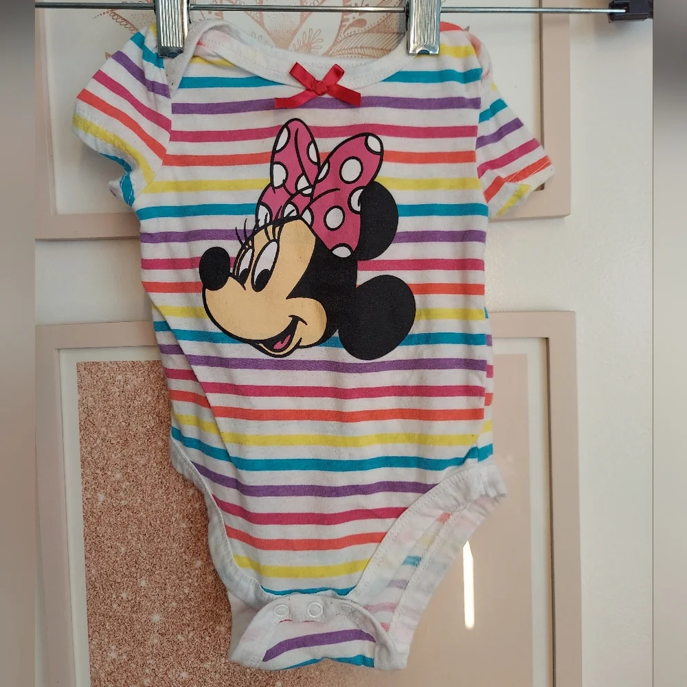 🎁 10/$25 SALE - Minnie Mouse onesie, 3-6 months,  rainbow stripes